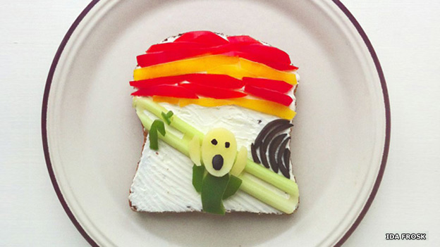 Edvard Munch's painting The Scream, made using food arranged on a piece of toast