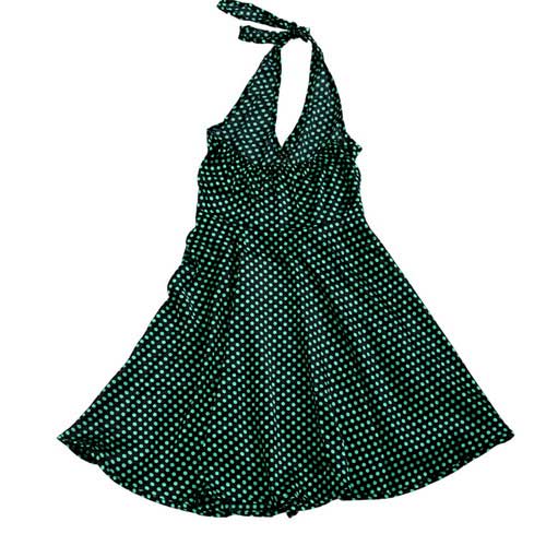 绿色波点绕脖设计连身裙