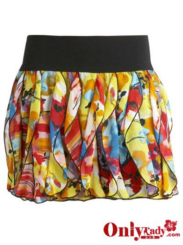 Mixed Print Chiffon Mini Skirt