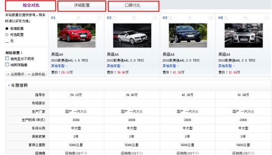 新浪汽车 车型对比功能上线及使用说明