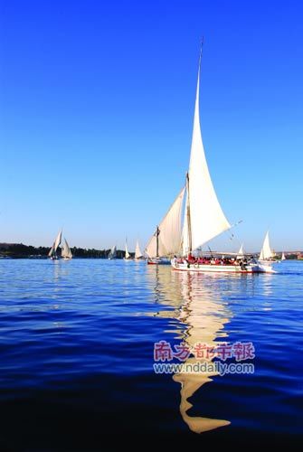 The Nile, the clear water reflecting the sails.