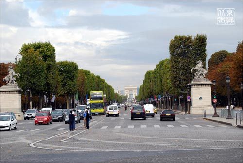 Looking from the Place de la Concorde Champs Elysees street.