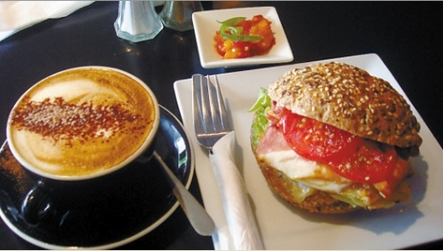 The town coffee shop burger with coffee