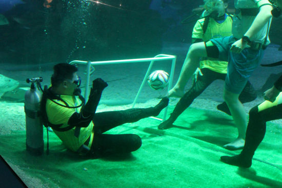 津门首届海底足球赛挑战极限 极地海洋世界多