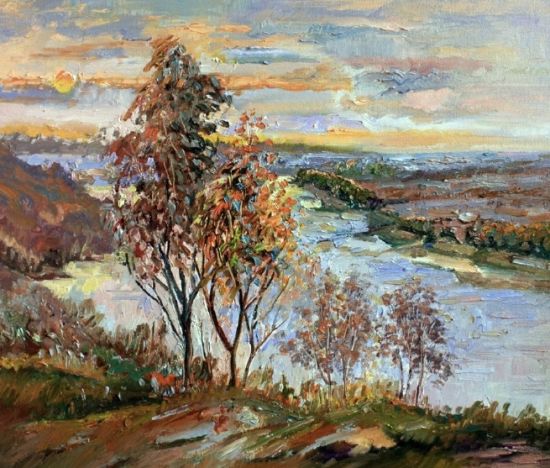 油画中的哈尔滨金河湾湿地景观