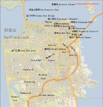 美国旧金山地图