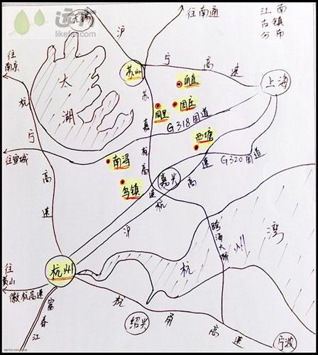 江南古镇分布示意图