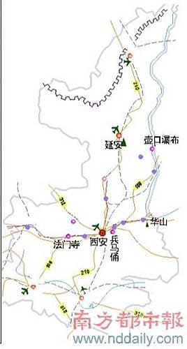 延安:革命叙事 追寻激情燃烧的岁月;;   陕西著名景点地图