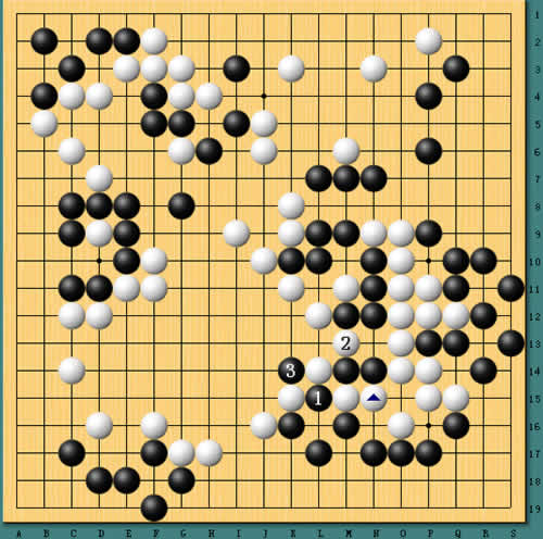 冒险岛2 告白气球谱子-图4:接上图,虽然白棋大龙可以在2位吃掉黑棋两子,取得联络,但黑