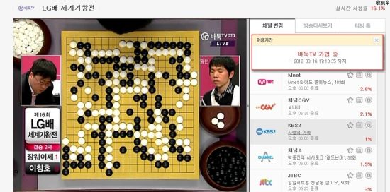 韩国围棋电视台节目精彩及时 直播技术远胜中
