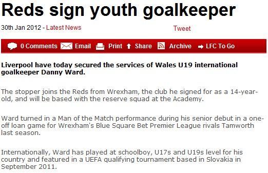 利物浦官网截图：红军签下威尔士U19国门沃德