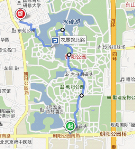 朝阳公园南门至蓝色港湾徒步线路