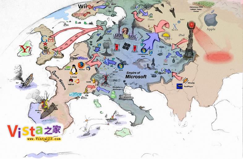 软件世界之间的战争:从地图看列强围攻微软
