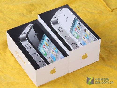 行货的白色苹果iphone 4的外包装(右)