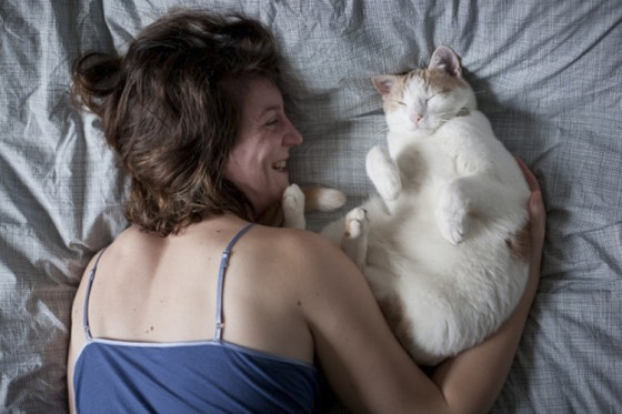 人和猫的互动能增添画面趣味性