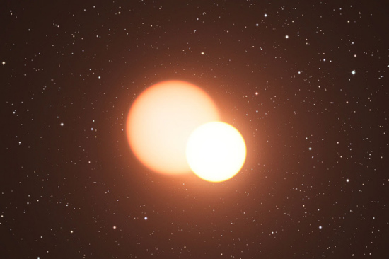 一个食双星系统的艺术想象图,其中一颗成员星是造父变星