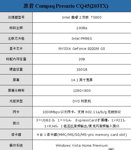 笔记本 > 正文   在配置上,惠普compaq presario cq45(203tx)笔记本