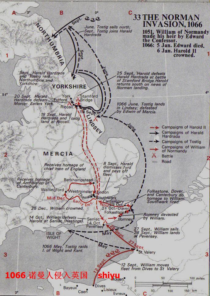 1066年9月18日,诺曼底人齐集法国沿岸,攻打英国并成功,史称"诺曼征服"