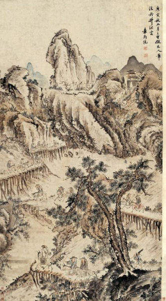 明袁尚统 《关山行旅图》 纵:199.3,横:107.5厘米