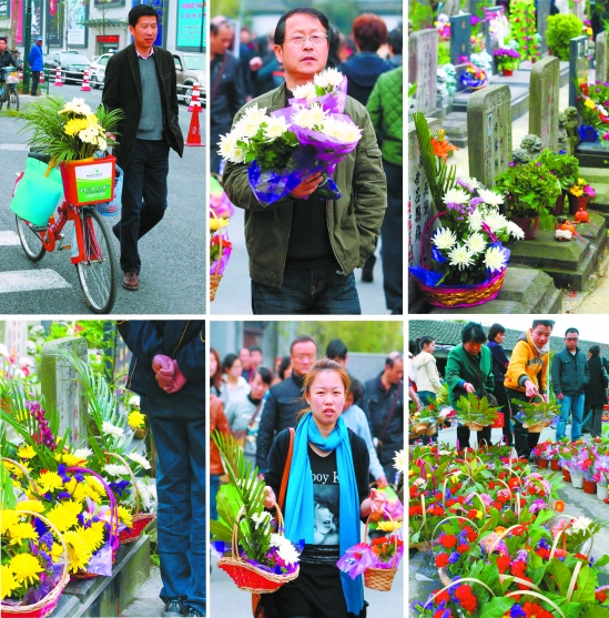 杭州各大陵园,公墓里,多了鲜花与花圈,少了蜡烛,香和纸钱