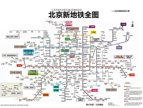 北京4條新地鐵線路年底通車