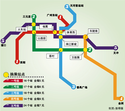 延长线下月28日开通 最新票价公布本报讯 (记者叶平生)广州地铁五号线