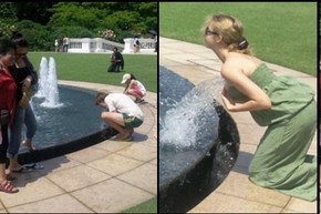 性感女郎混进新加坡总统府用喷泉洗胸部