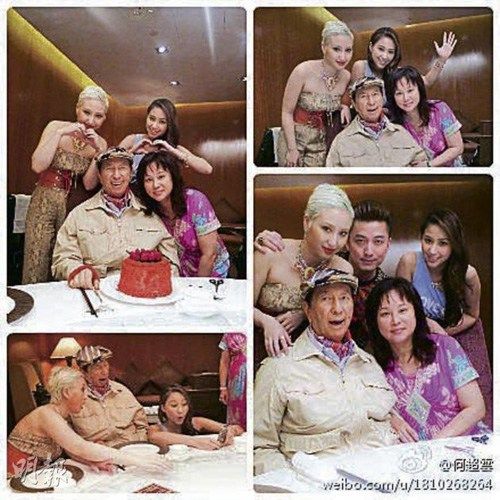 何鸿燊与三太及女儿过父亲节精神好开心大笑图