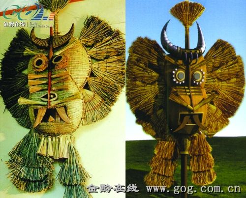 官司涉及的竹现成品制作组合的"夜郎竹王",左为刘雍制作,右为伍新凤
