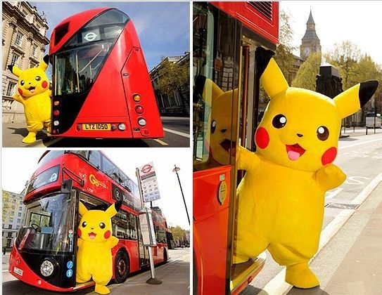 伦敦迎"公交之年"呆萌皮卡丘亮相红巴士