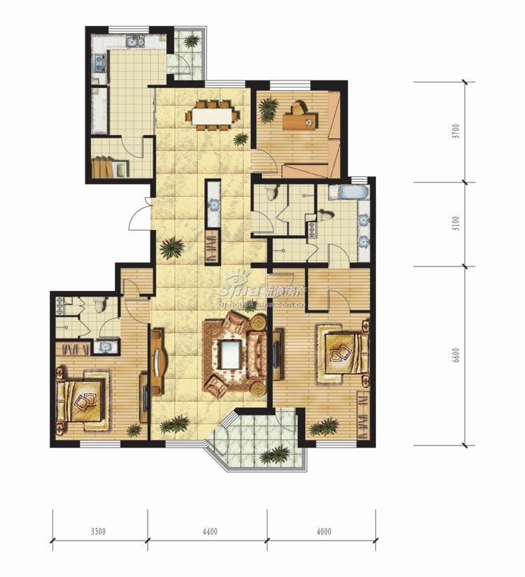 欧洲公馆 户型展示 b户型三室两厅三卫