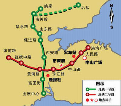 长春路——大连火车站——东港广场——东海公园 地铁二号线线路 西安
