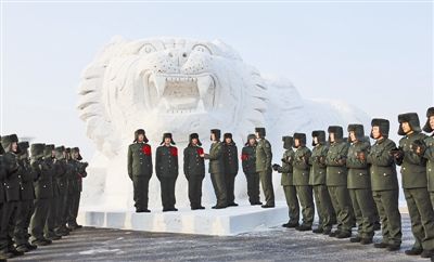 1月14日,沈阳军区某师老虎团新兵二连一排举行军事训练小老虎表彰