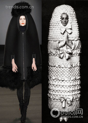giles deacon的黑色圆桶套影射yves saint laurent1965年秋冬那件被