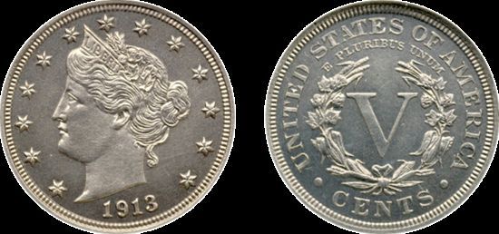 1913年发行的美国自由女神镍币