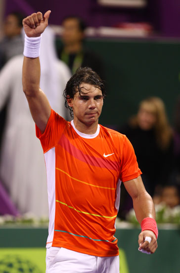 图文-多哈赛纳达尔横扫晋级决赛 高举手臂庆胜利